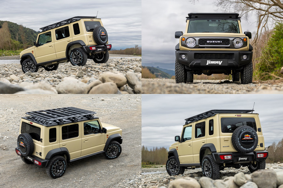 Collage of exterior design images of a Suzuki Jimny