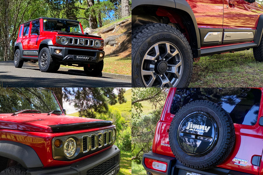 Collage of exterior design images of a Suzuki Jimny